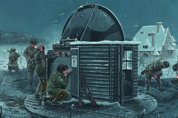Un grupo de deversantes en un campo de batalla cubierto de nieve