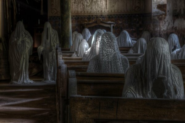 Scary figures of ghosts with horror