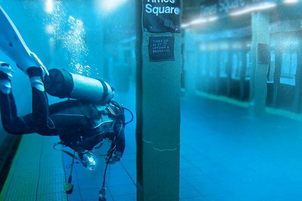 A diver in the New York subway