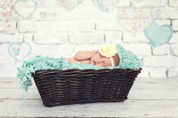 Bébé dort dans un panier. Shoot