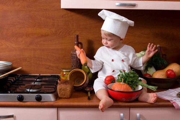 Sesión de fotos de un niño pequeño como cocinero