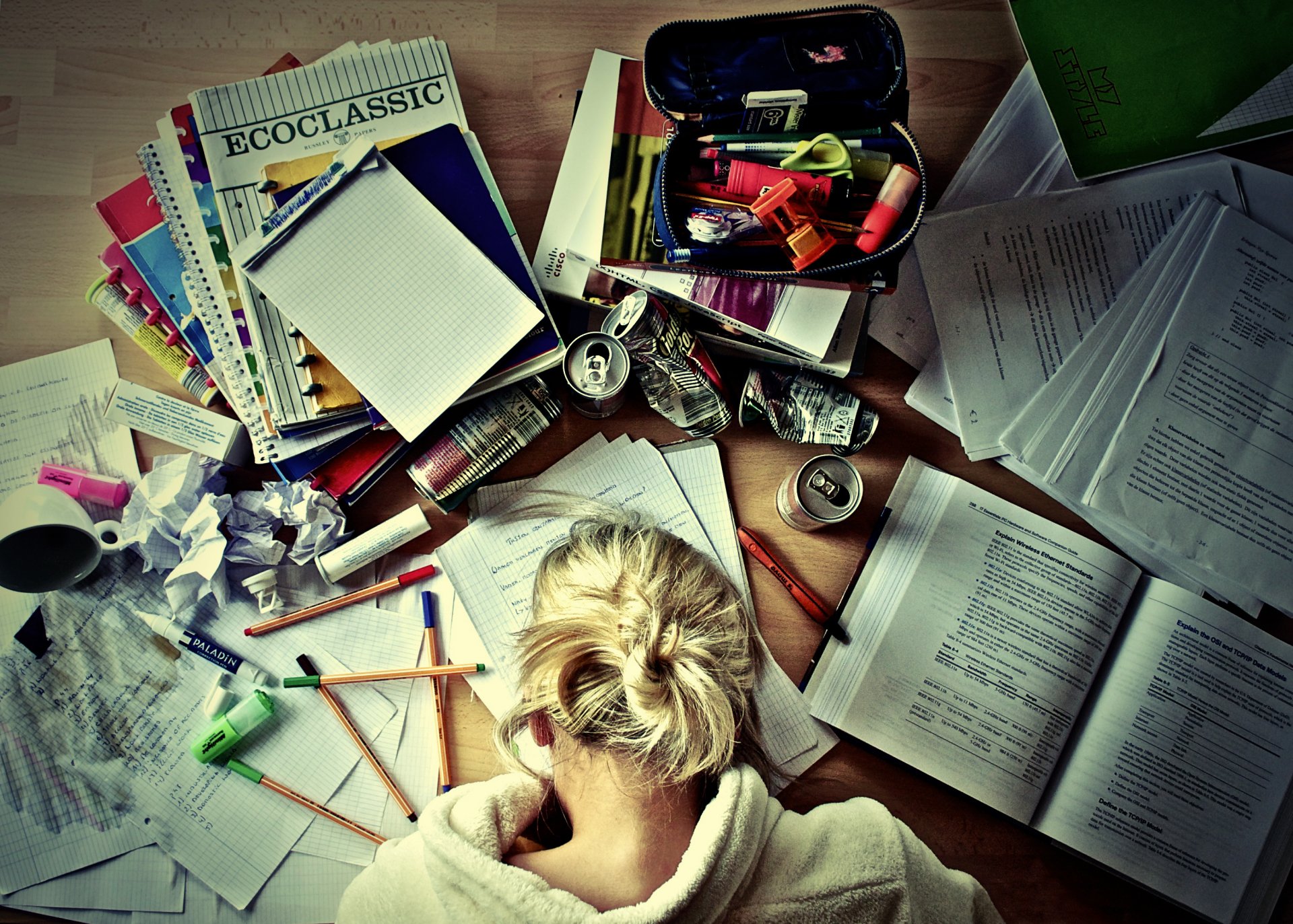 studium bücher notizbücher kaffee mädchen stift bleistift