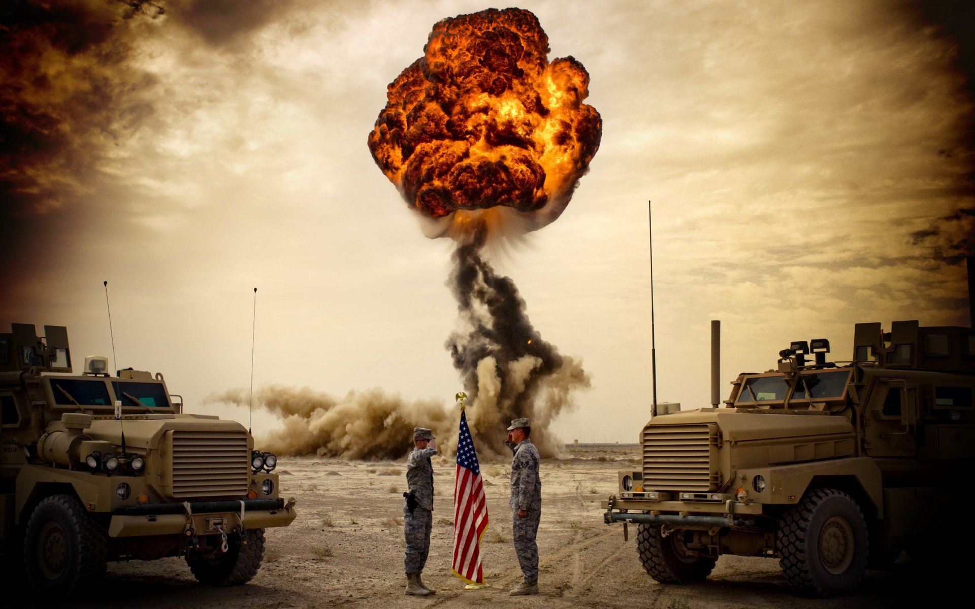 lastwagen explosion flagge usa soldaten himmel