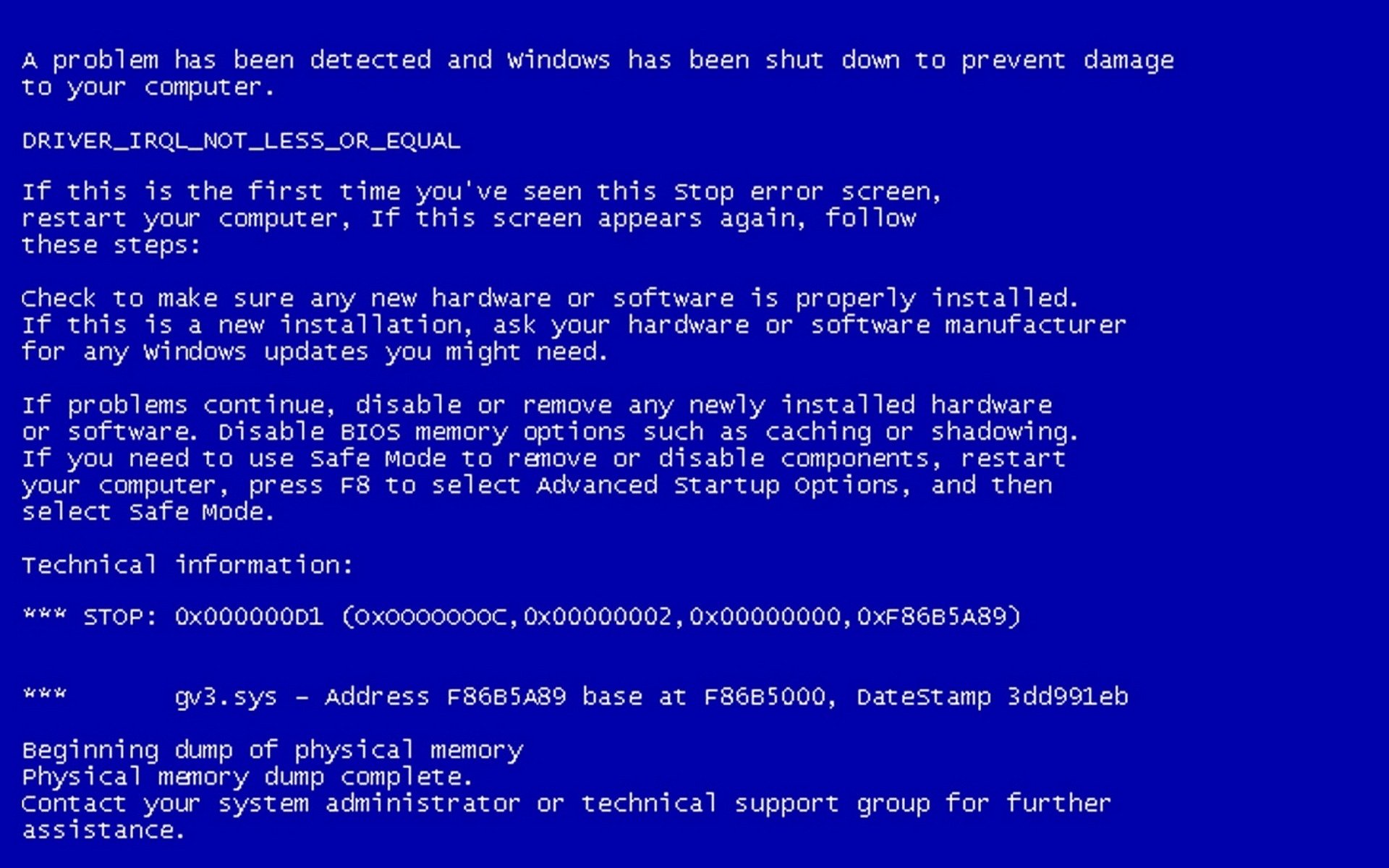 bsod minimalisme écran bleu