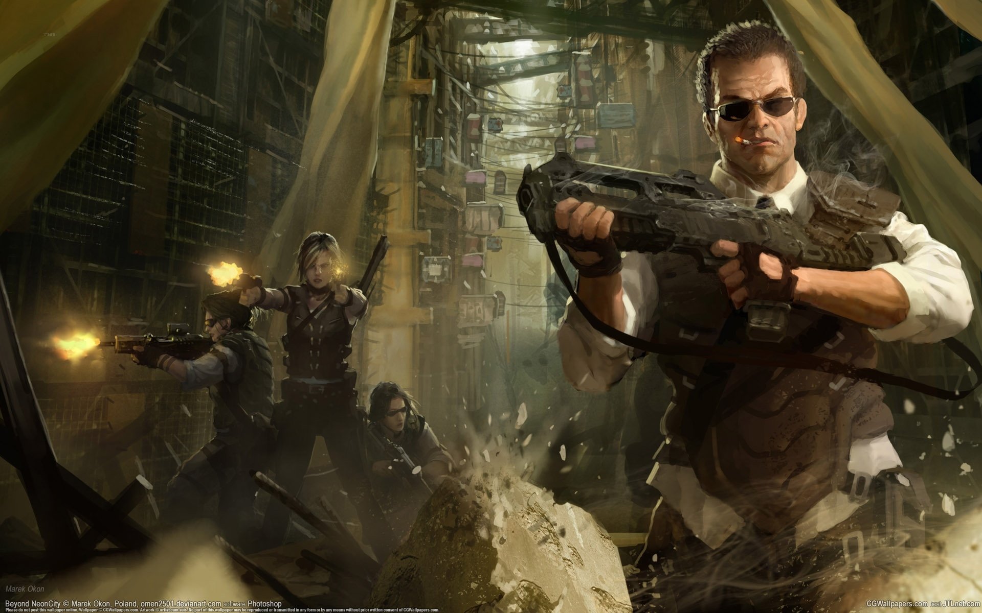 art marek okon men girls weapon town shooting stones sunglasses cigarette machine