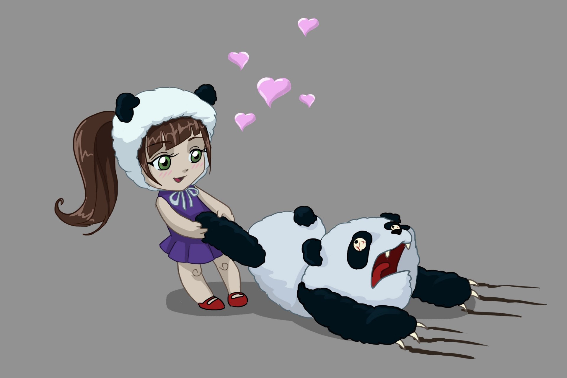 art girl panda bear heart love horror poor panda