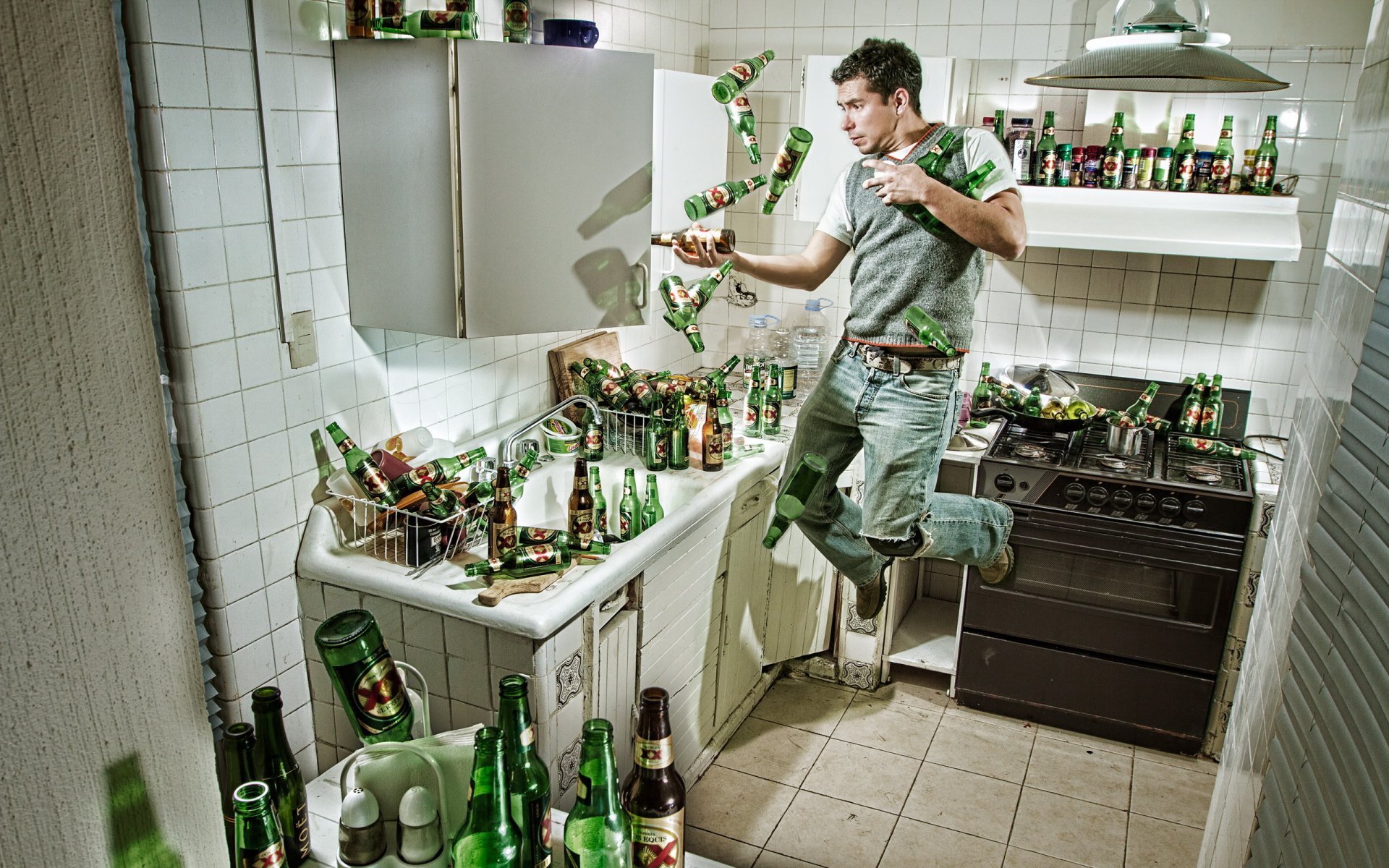 a man kitchen of the bottle beer packaging bachelor plate