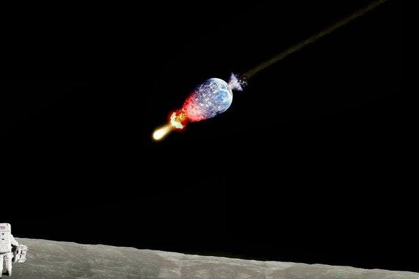 Astronaut auf dem Mond beobachtet einen Meteor