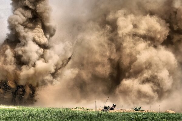 Explosion in the field during military operations