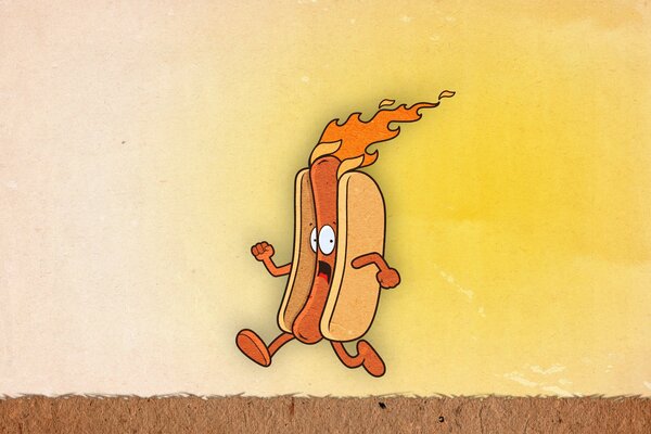 Un hot dog in fiamme corre dentro