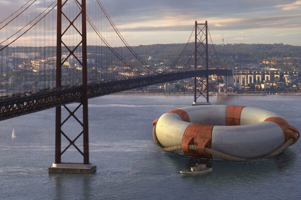 Detrás del puente de la ciudad bajo mosto círculo