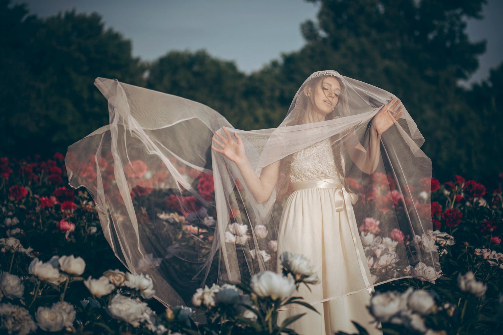 mariée robe de mariée voile de mariée de l humeur de fleurs pivoines