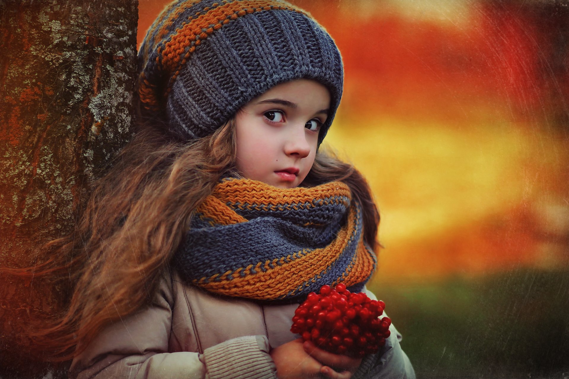 niña niños naturaleza otoño árbol bayas