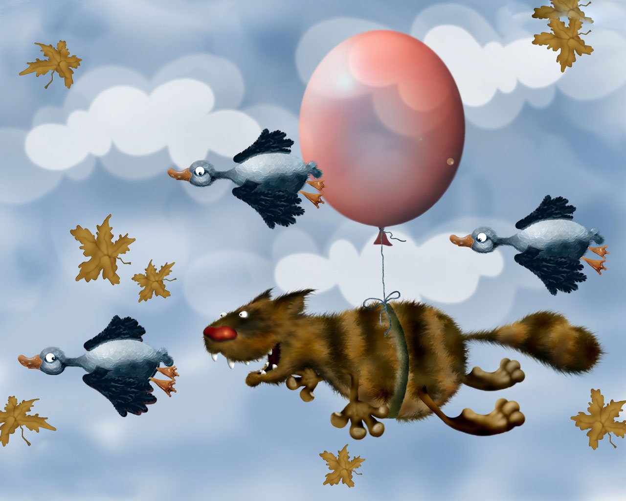 cat flight duck ball humor sky