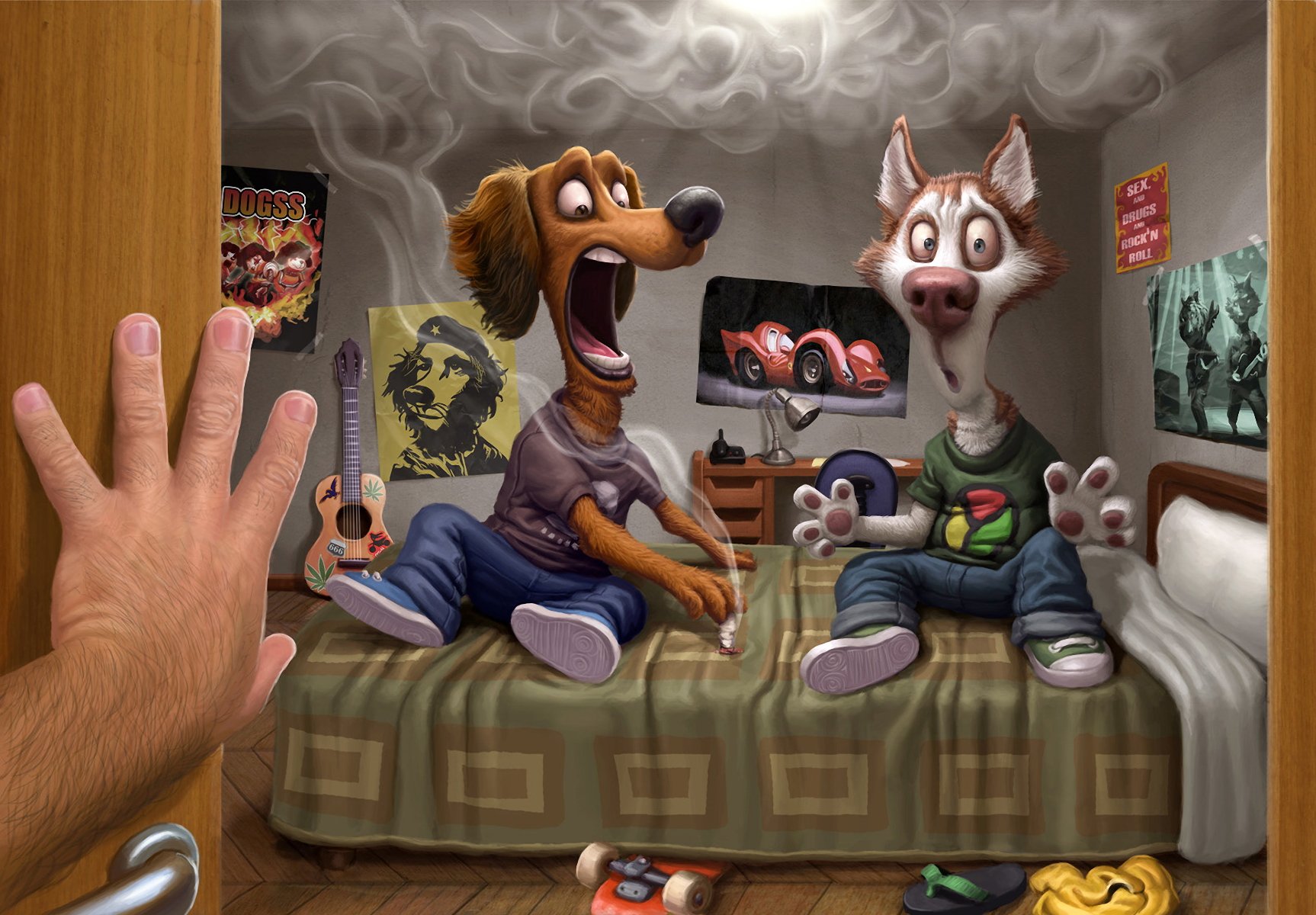 room dogs smoke host