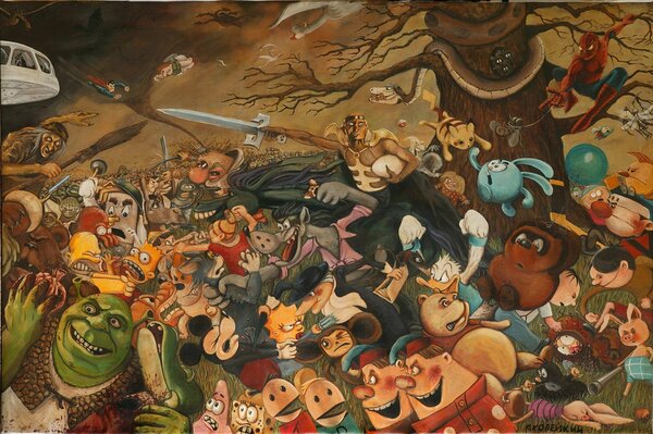 All the characters of Russian cartoons in the photo