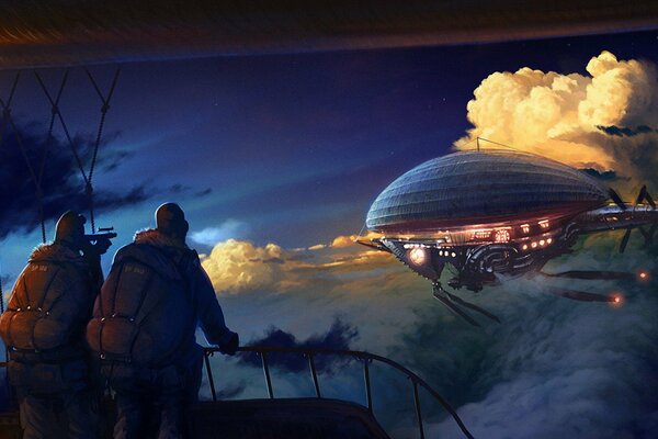 People watching the airship fly