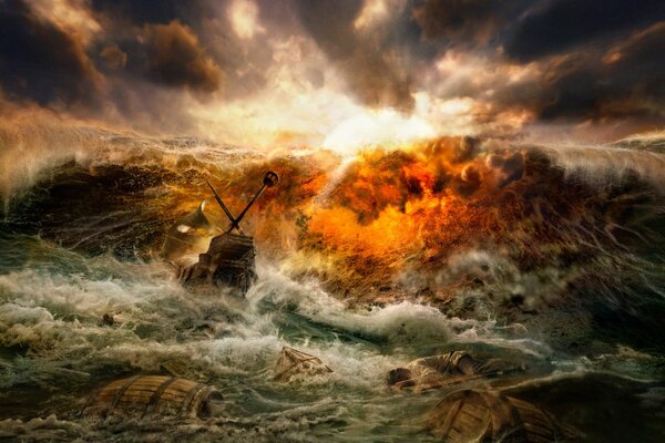 Tempesta e naufragio in mare