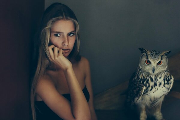 Beautiful girl and owl