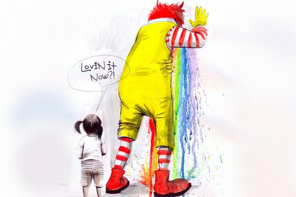 The McDonald s clown is sick of rainbows. There s a girl nearby