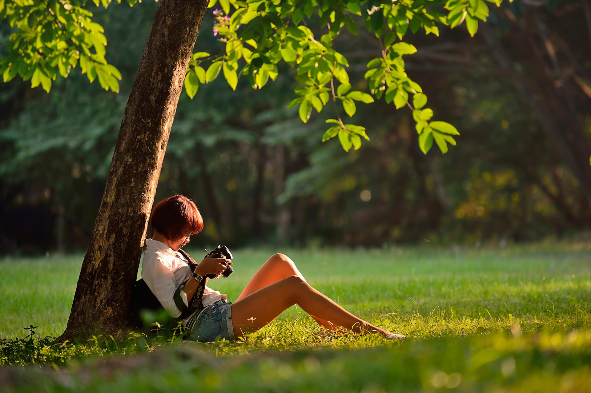 photographe: fille appareil photo jambes shorts bangkok thaïlande