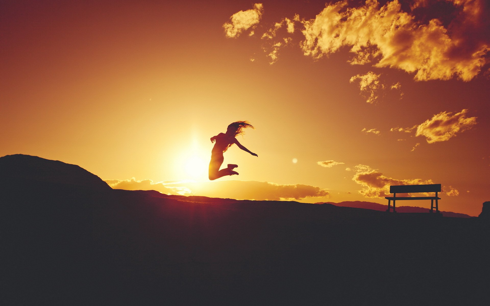 la jeune fille coucher de soleil silhouette d un banc de l humeur