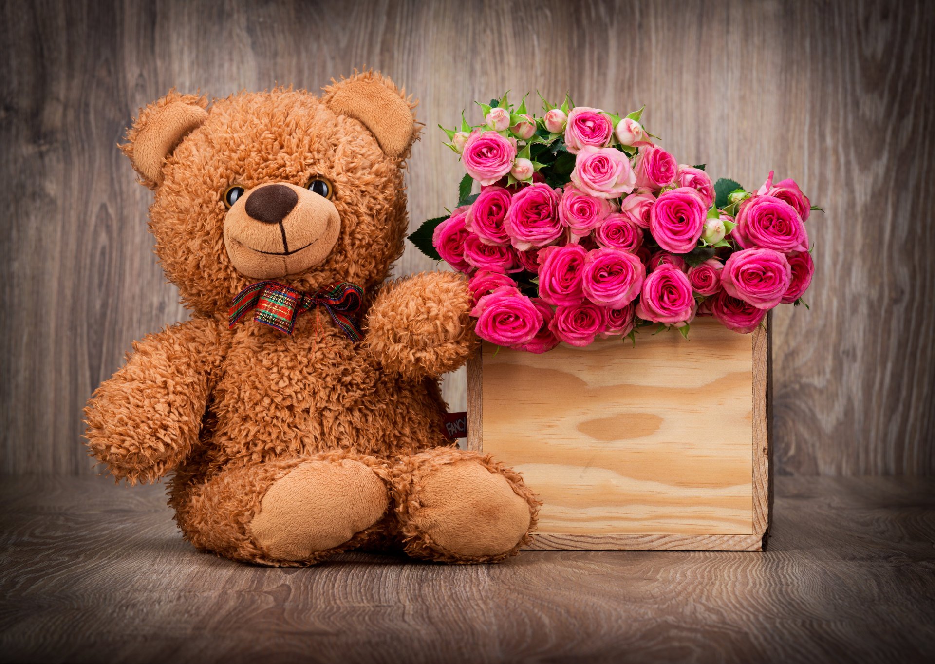rosa rosen korb blumen plüsch bär mit liebe romantisch blumenstrauß teddybär