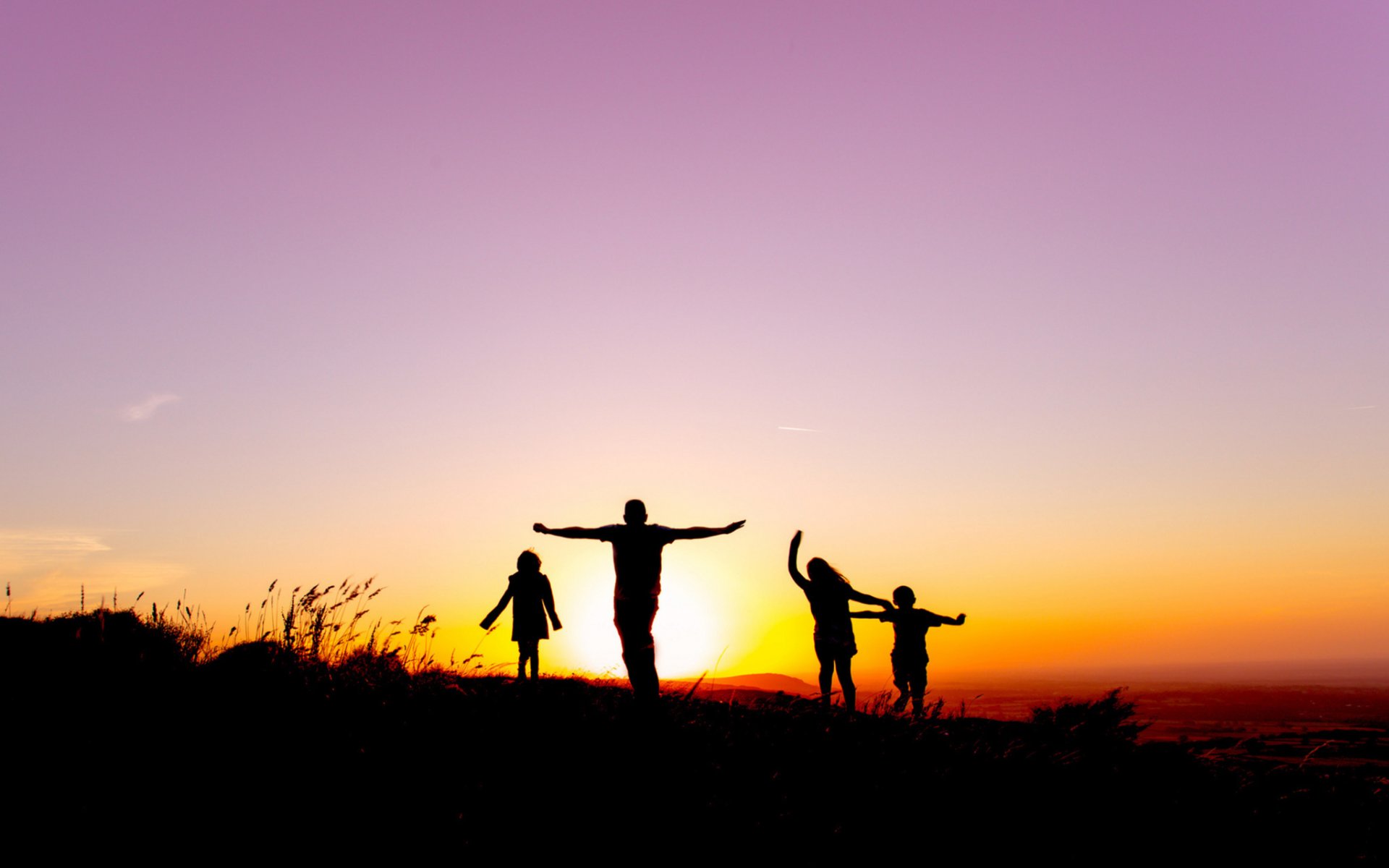 freddo persone bambini sagome cielo alba tramonto