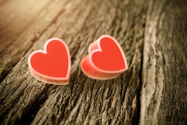 Hearts on the background of an old tree