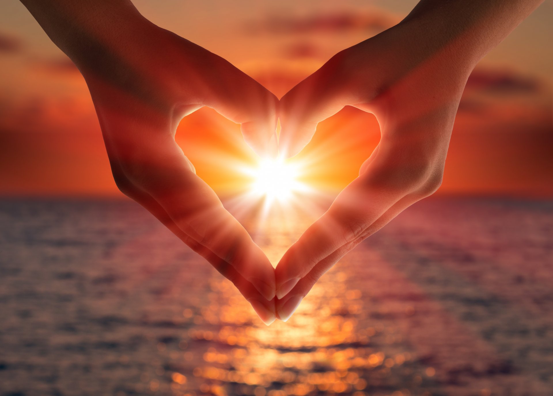 unset sea romantic hands heart love light light