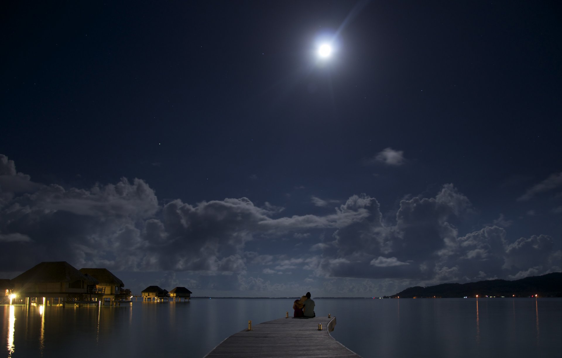 nacht mond ozean zwei romantik