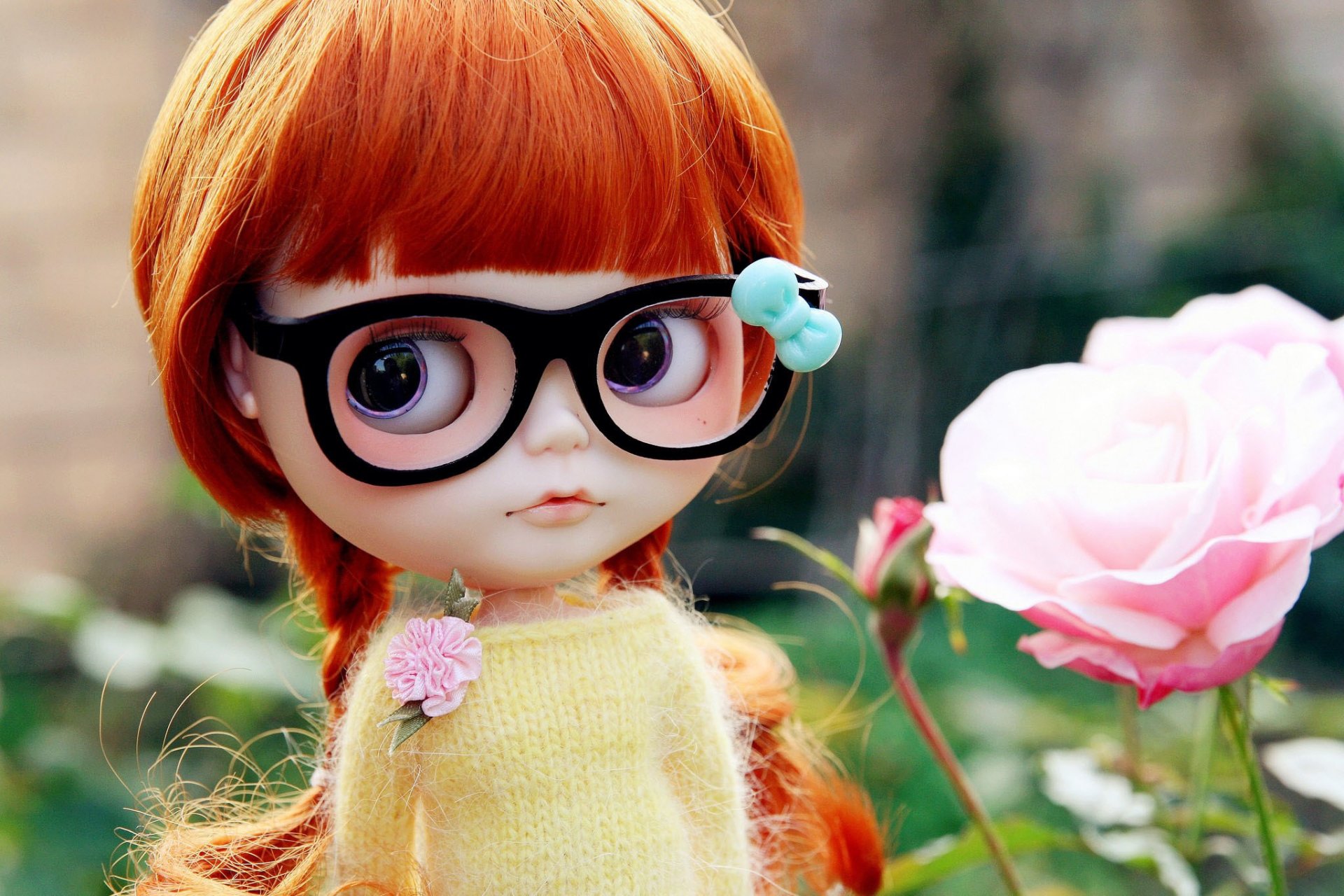 doll toys red pigtails sunglasses rose