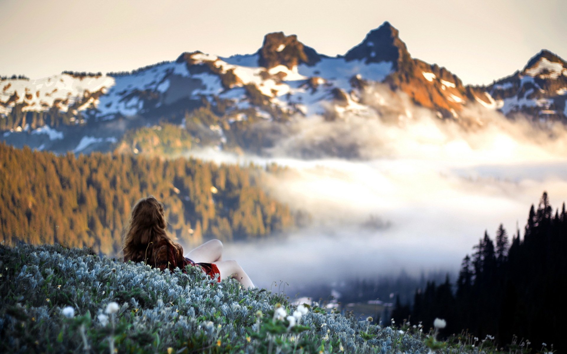 girl mountain morning mood