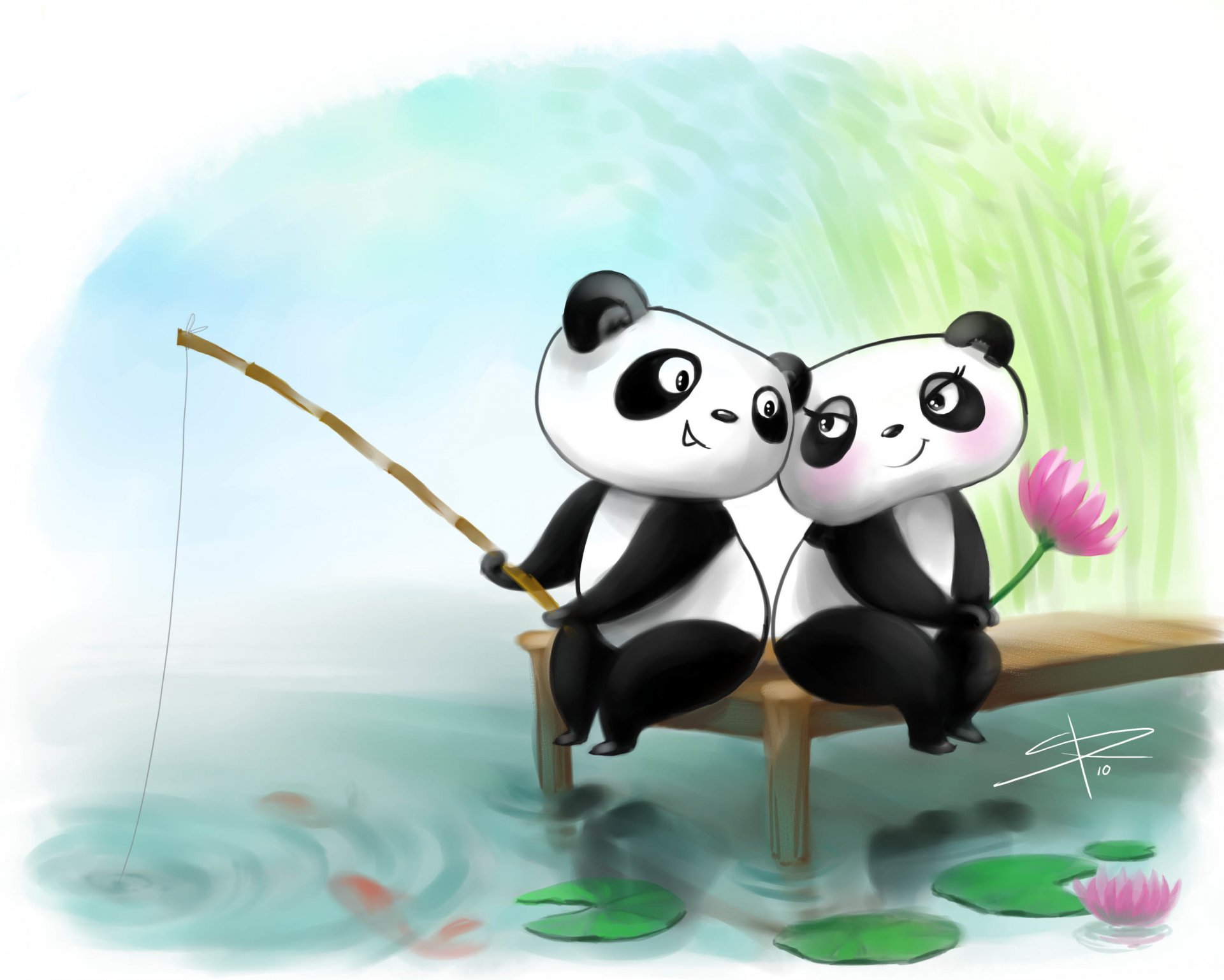 figura panda due amore pesca canna da pesca loto imbarazzo