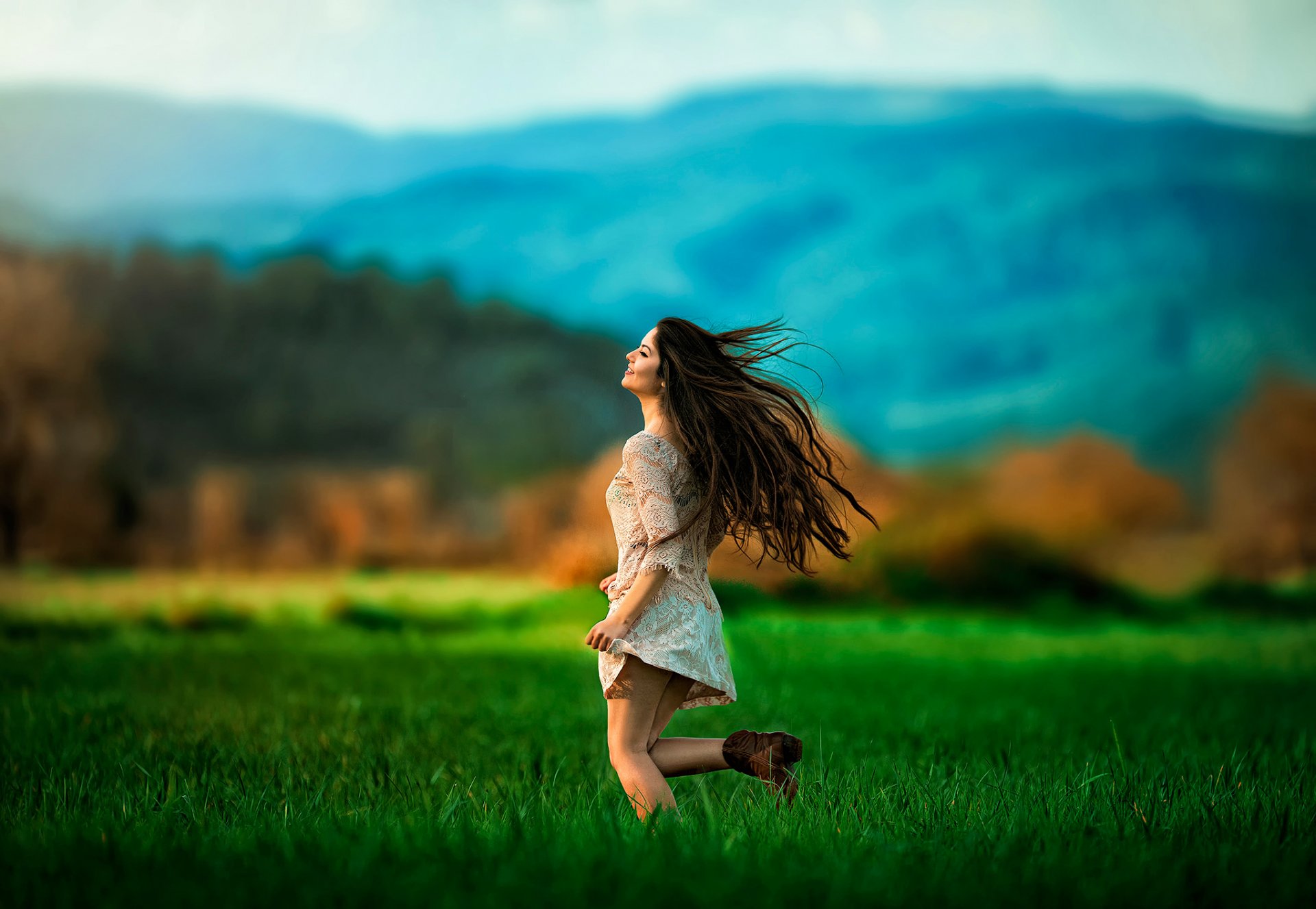 lavoro esra ragazza libertà corsa campo vestito