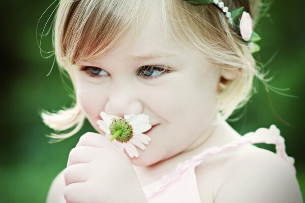 Charming baby with a daisy