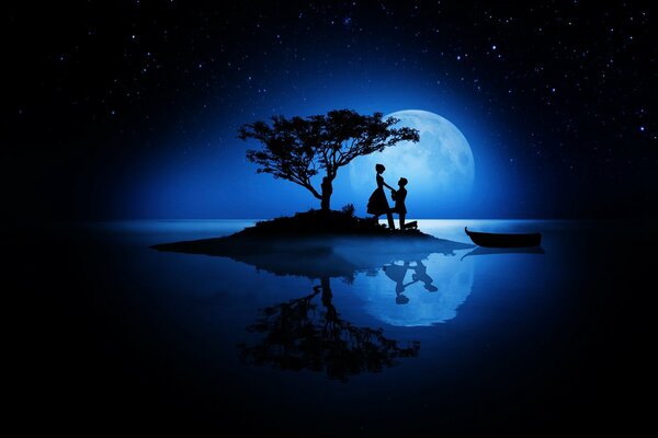 Romantic silhouette against the moon