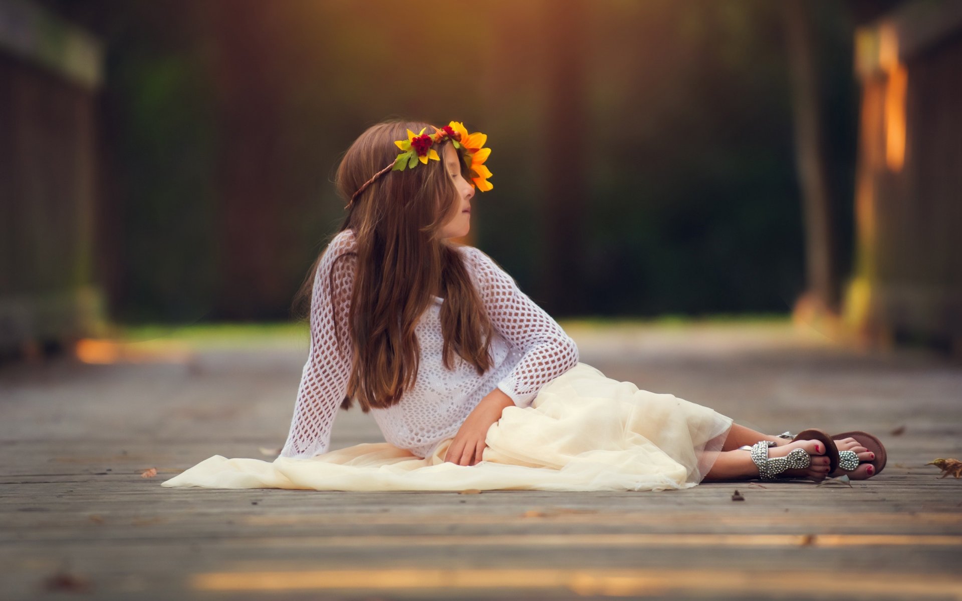 girl mood child wreath flower