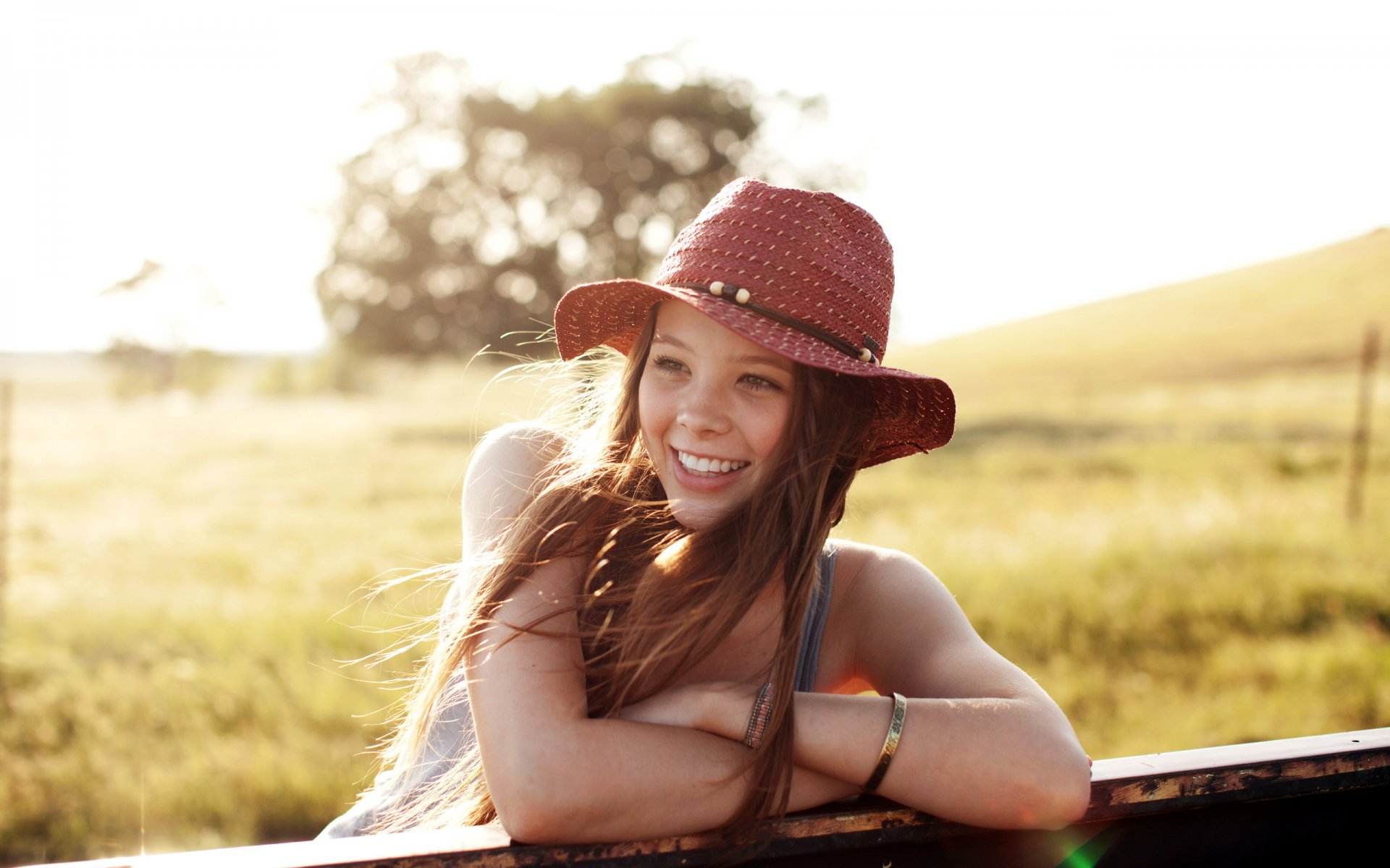 girl hat smile summer mood