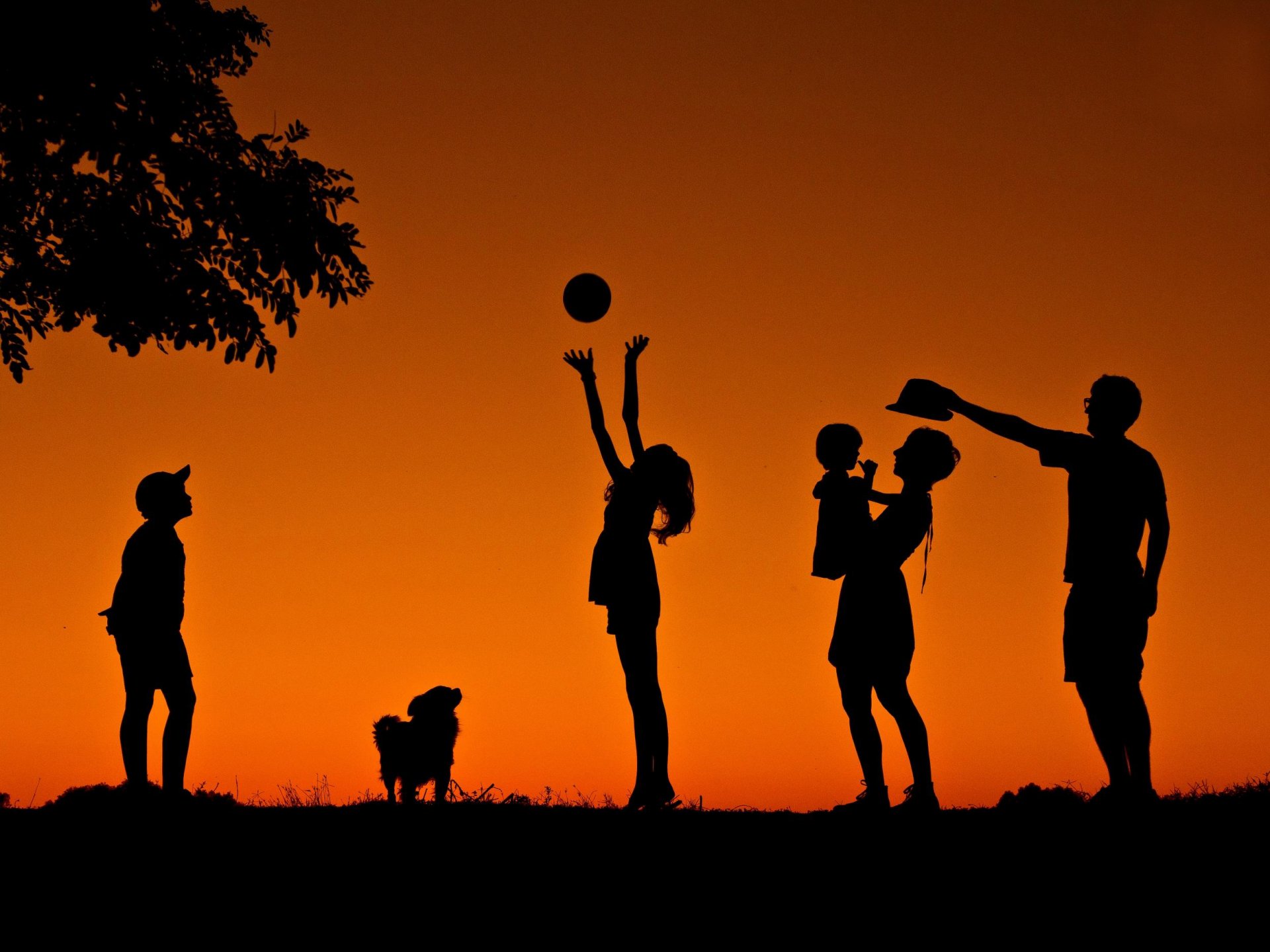 enfants famille silhouettes joie