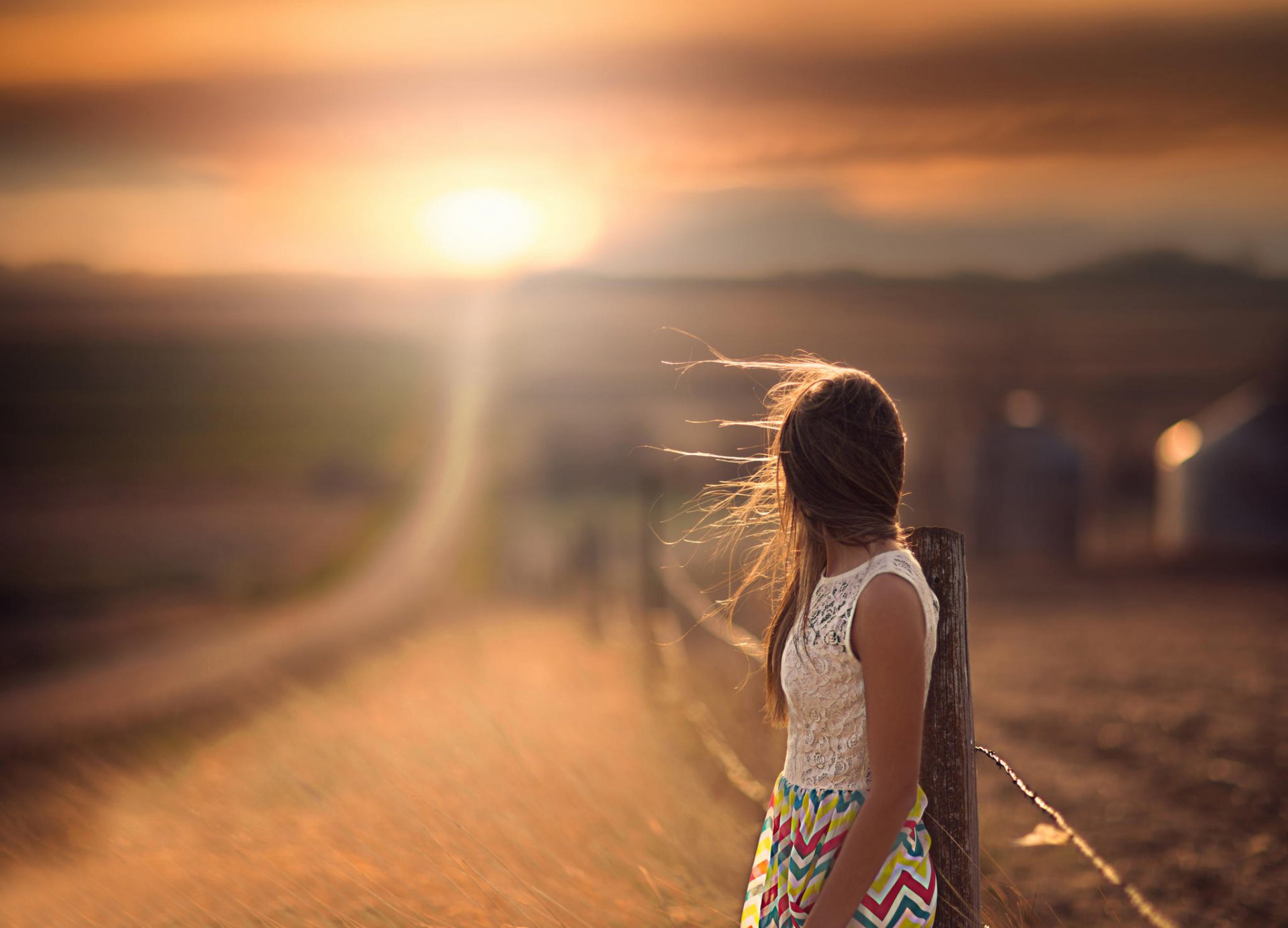 girl road space bokeh