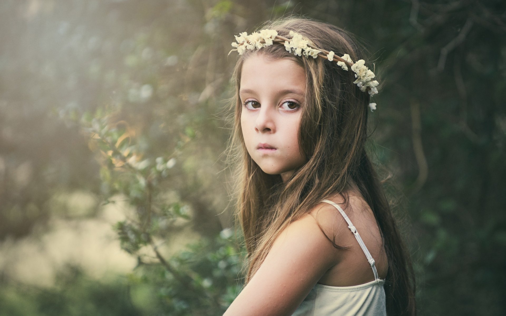 mood sadness girl child look wreath flowers girl background wallpaper widescreen fullscreen widescreen widescreen