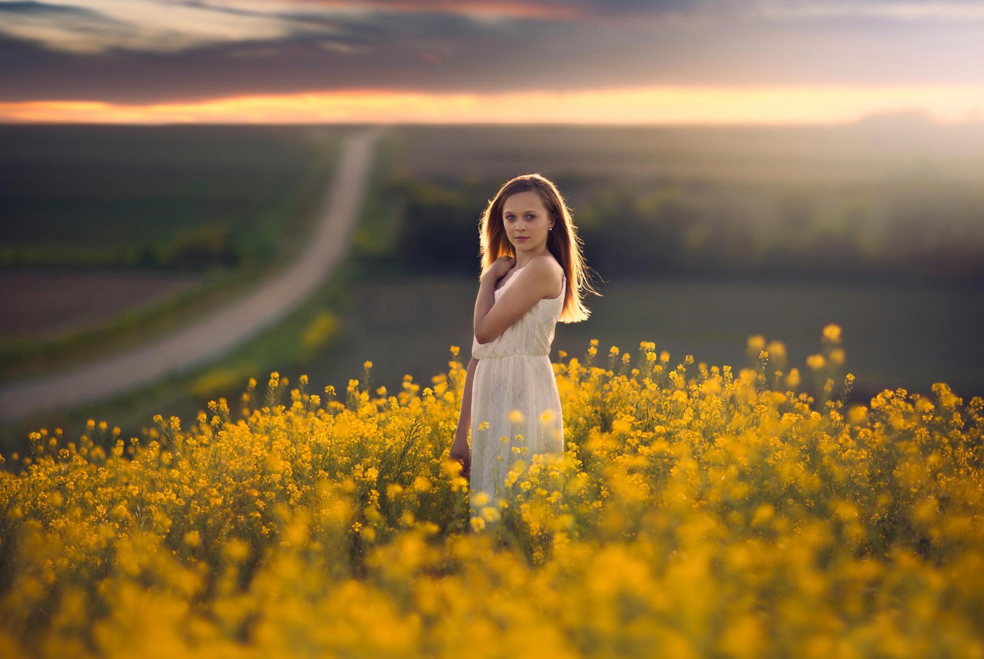 mädchen feld straße weite bokeh