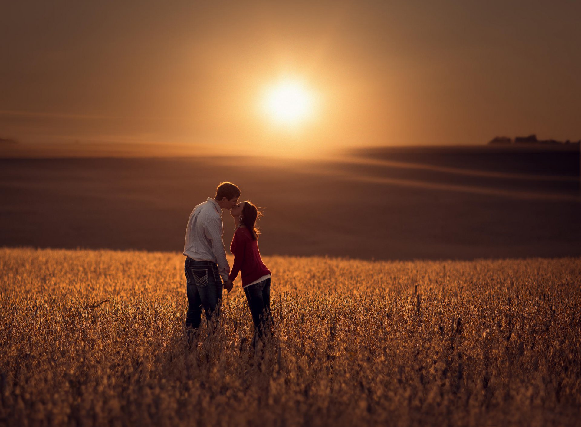 guy girl the field sun space bokeh