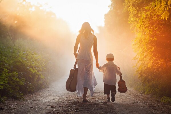 Mom s morning walk with her son