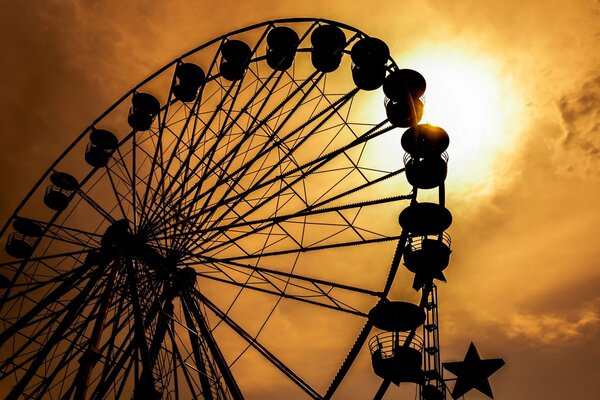 Riesenrad auf Sonnenuntergang Hintergrund