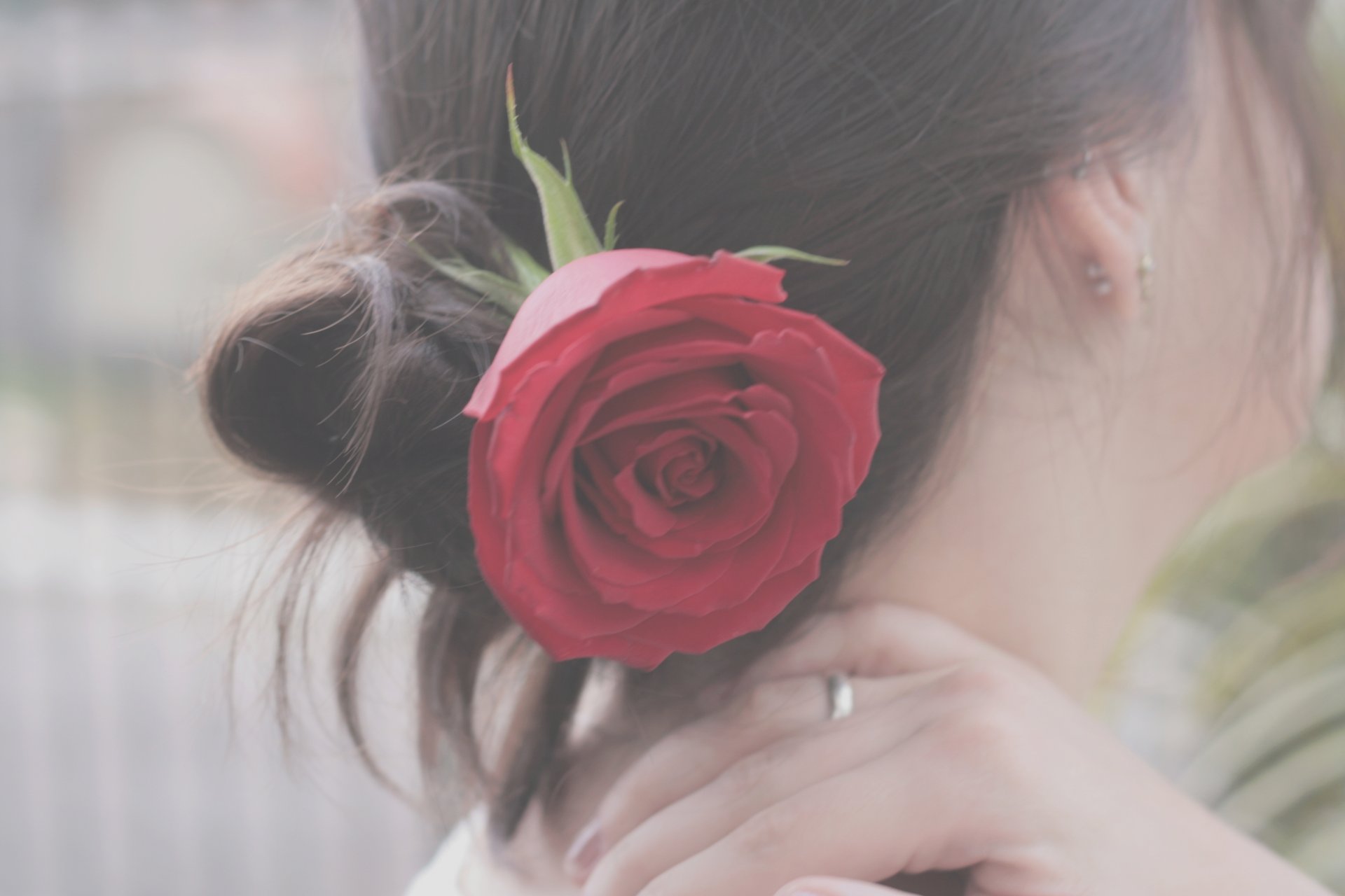 mood girl brunette hair neck hair style flower rose