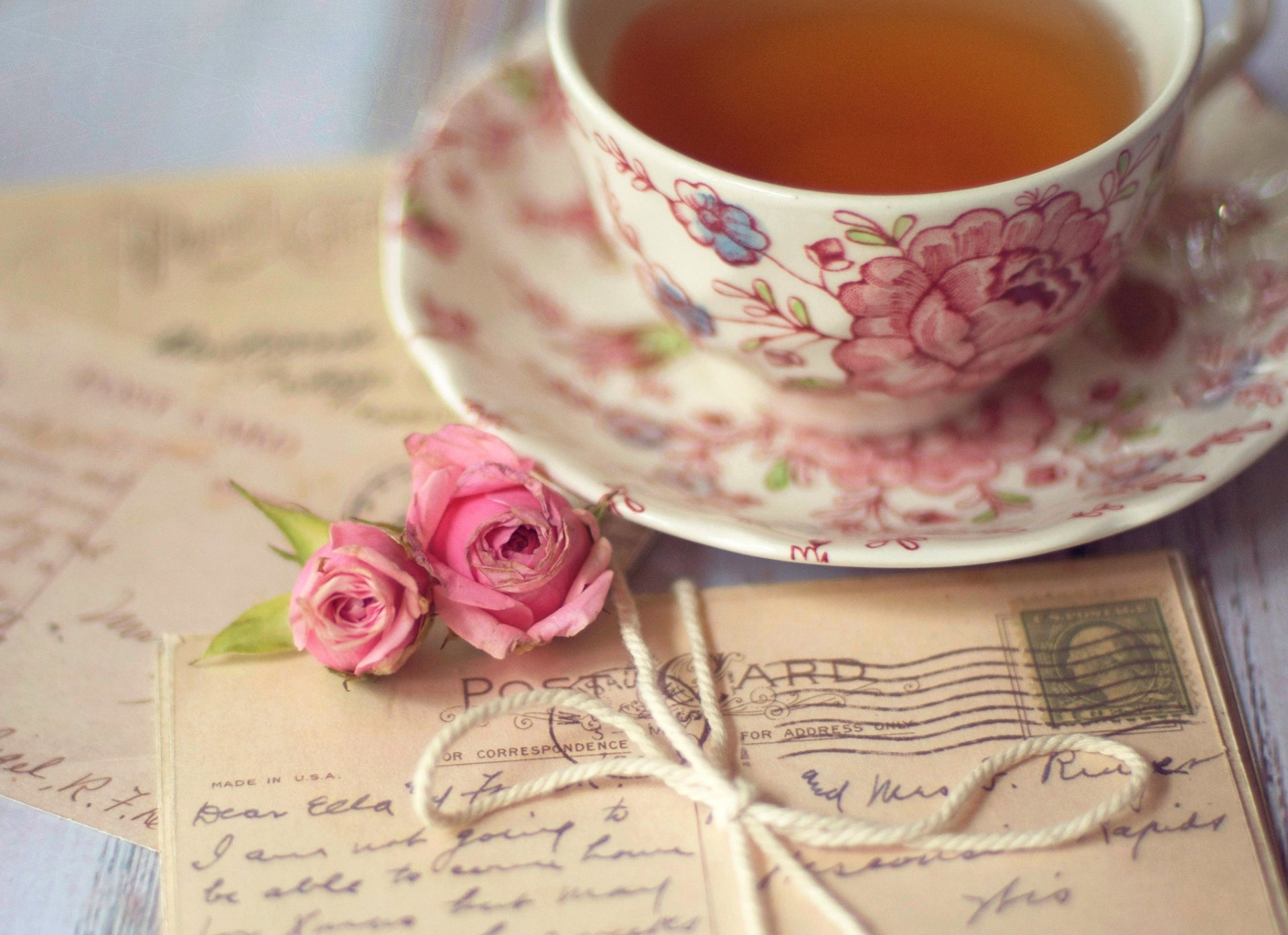 tea cup roses pink flower cards a letter bow