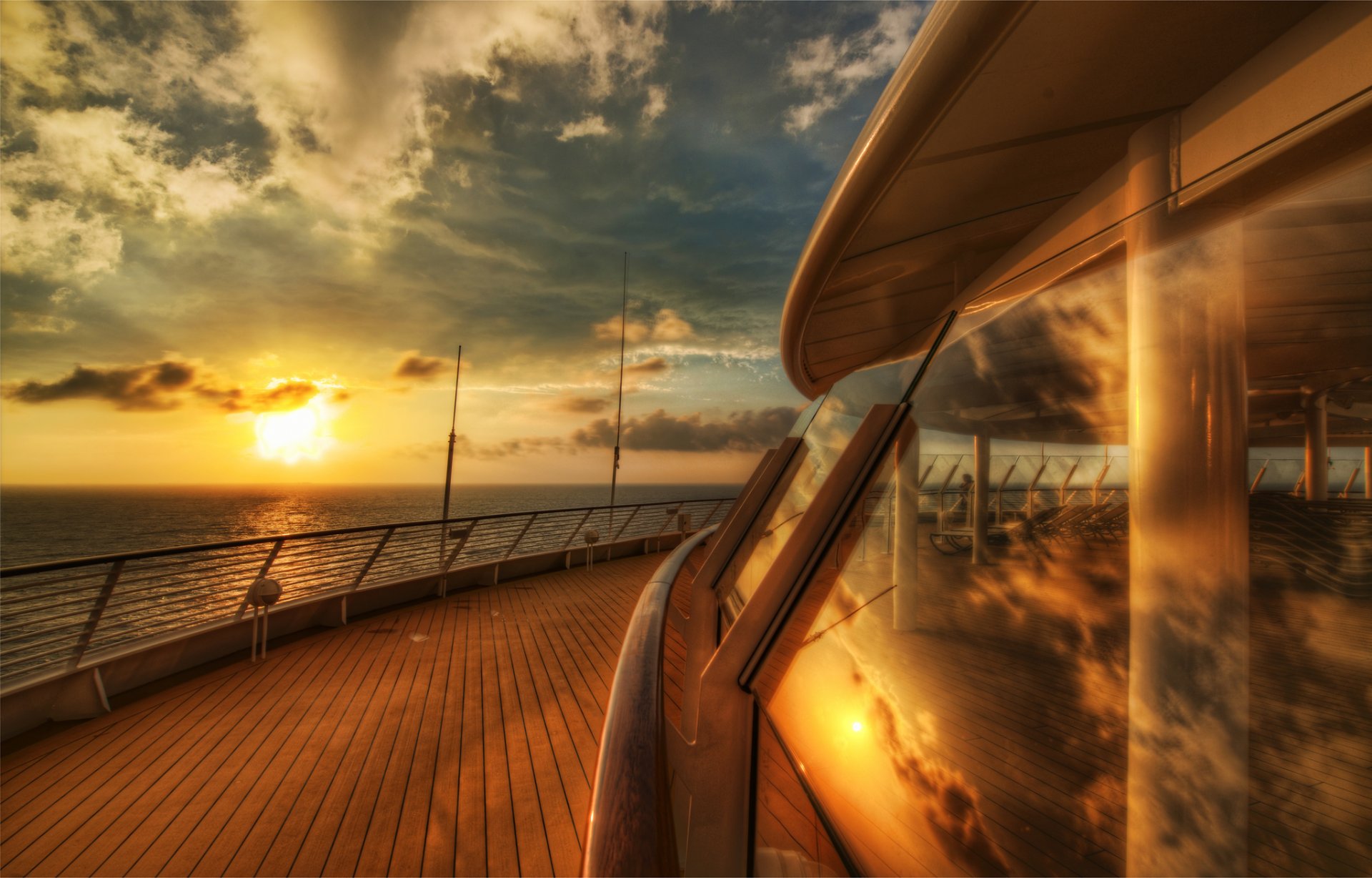 stimmung makro schiff schiff boot yacht boot deck meer fluss wasser meer ozean sonnenuntergang sonne horizont himmel wolken hintergrund tapete widescreen vollbild widescreen widescreen