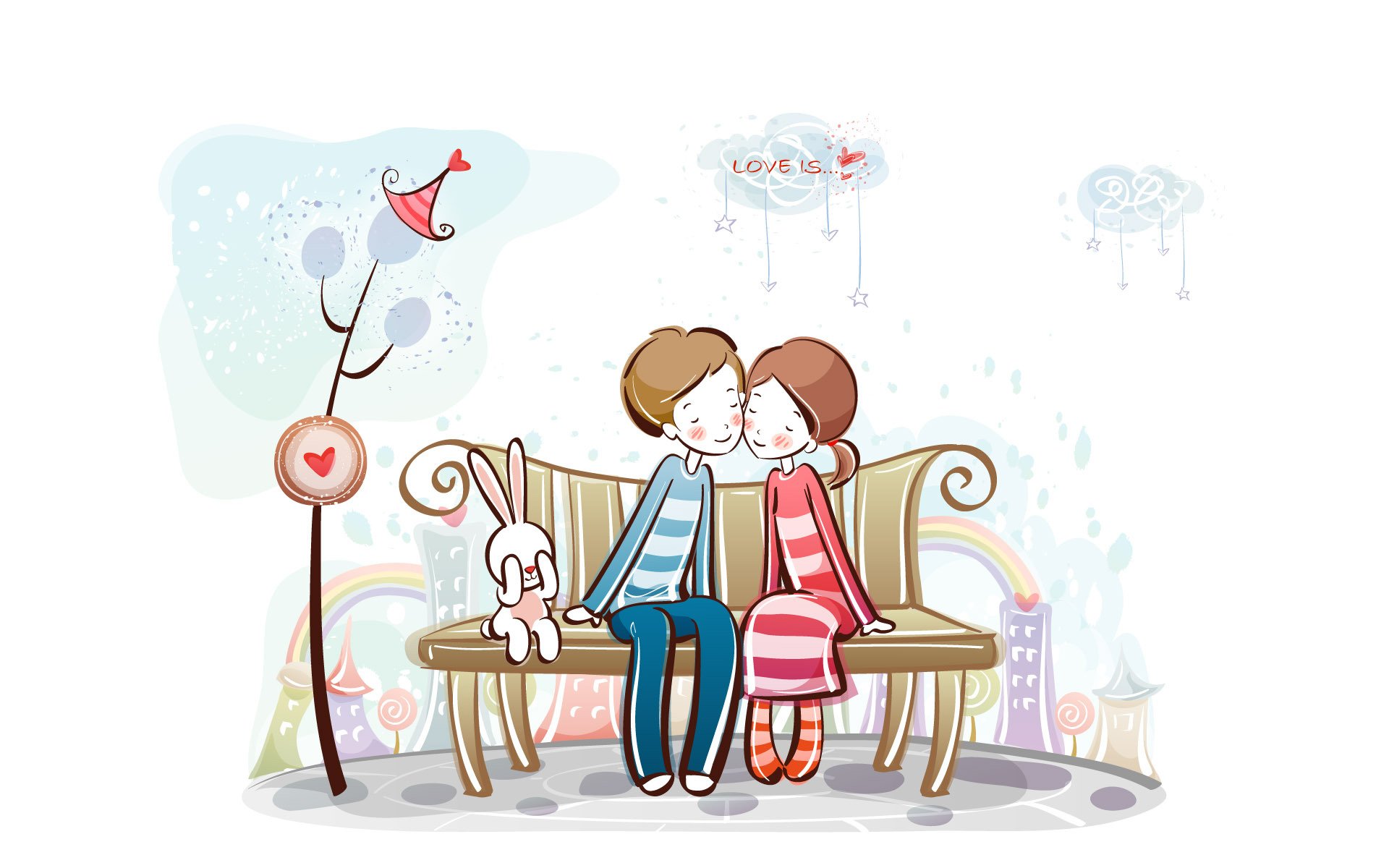 boys girl picture bench tree heart hare love